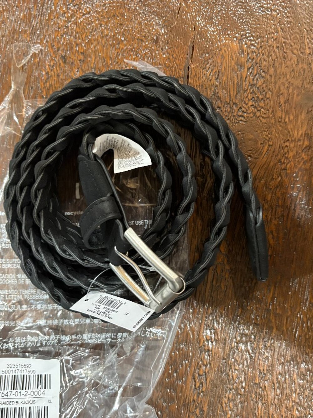 Old Navy Black Braided Suede Leather Belt with Silver Buckle New with Tags XL